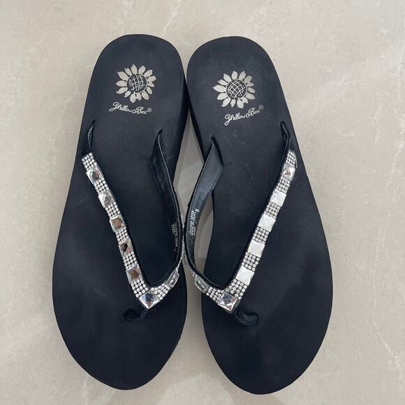 Yellow Box Sabbi Crystal Rhinestone Flip Flops Wedge Sandals Womens 8M - Picture 2 of 12